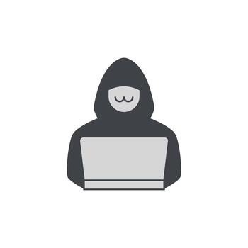 hacker utilizando un ordenador portátil con un sencillo encapuchado figura ilustración vector