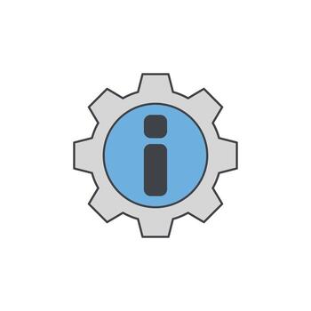 Gear icon with information symbol inside, symbolizing settings, configuration, and important details for technical or user interface elements vector