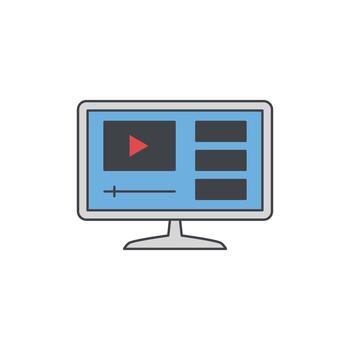 digital monitor demostración un jugador interfaz con jugar botón y Progreso bar, ilustrando en línea medios de comunicación consumo y transmisión vector