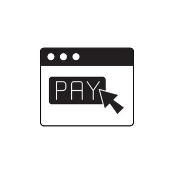 A web browser window displays the word 'PAY' prominently, with a cursor hovering over it, indicating an online transaction or payment process vector