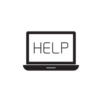 Laptop screen displaying the word HELP, symbolizing technical support, assistance, or computer troubleshooting vector