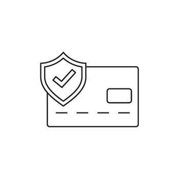 Secure credit card with shield and checkmark icon symbolizing financial protection and transaction safety vector