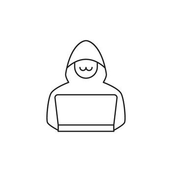 ilustrativo icono de un persona en un encapuchado camisa de entrenamiento utilizando un ordenador portátil computadora, simbolizando la seguridad cibernética y digital actividad vector