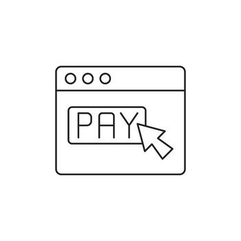 Online payment concept with a computer screen displaying the word PAY and a cursor arrow clicking on it, representing e-commerce and financial transactions vector