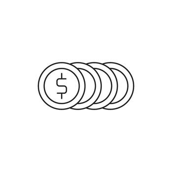 A simple line drawing of a row of coins with a dollar sign on the front coin, representing financial concepts vector