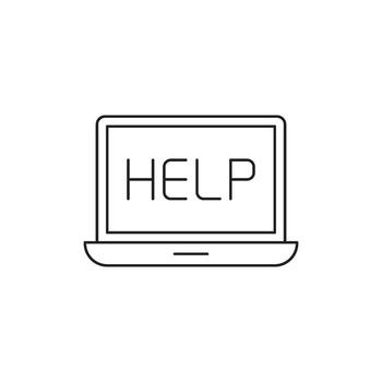 Illustration of a laptop with the word HELP displayed on the screen, representing assistance and support vector