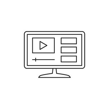 sencillo ilustración de un computadora pantalla mostrando un jugador interfaz con jugar botón y contenido bloques vector