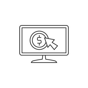 computadora pantalla con un cursor haciendo clic en un moneda simbolizando en línea pago y financiero actas vector