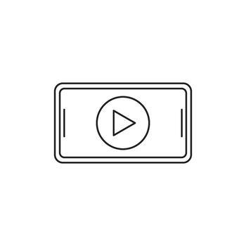 Simple line art of a smartphone with a play button on the screen, symbolizing playback and mobile entertainment on a white background vector