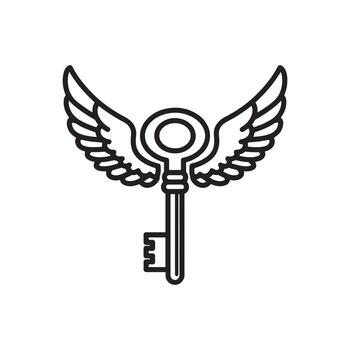 Winged key icon representing access, freedom, and secret vector