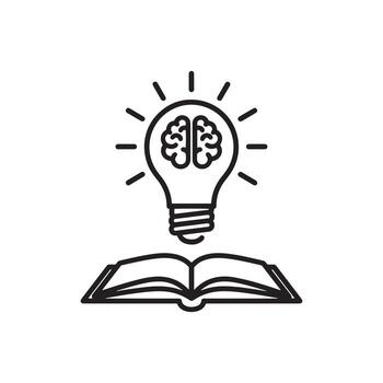 Brain in light bulb above open book icon concept for knowledge and insight vector