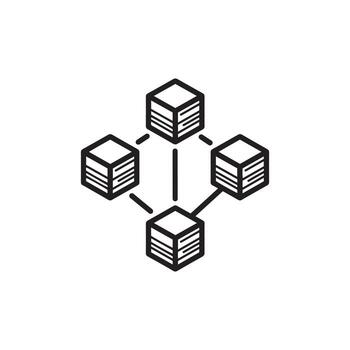 Network nodes interconnected geometric cubes linear illustration vector