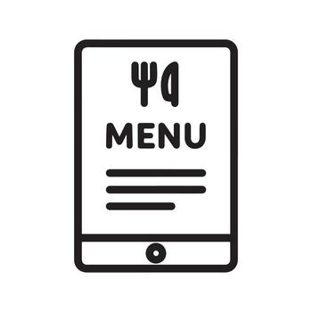 Digital tablet displaying food menu icon with fork and knife symbol vector