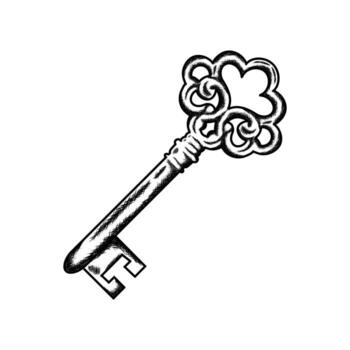 An old key with a flower on it vector