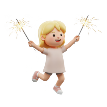 loiro menina segurando estrelinhas com transparente fundo 3d render png