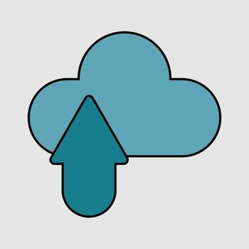 Digital cloud upload icon symbolizing data transfer and online storage solutions. Modern graphic representation of information sharing and secure networking services vector