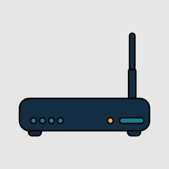 Flat design of a modern wireless router with antenna and indicator lights, a compact networking device for home or office use vector
