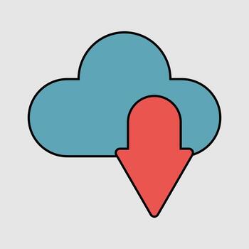 Modern flat icon depicting cloud data download process for digital services and web applications, symbolizing secure file transfer and online storage solutions vector