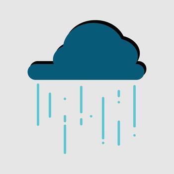Simple blue rain cloud icon with falling raindrops, illustration. Minimalist flat design element representing rainy weather, storm, and precipitation for web and print applications vector
