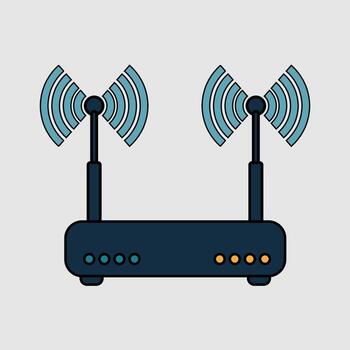 Sleek illustration of a wireless internet router, essential for fast and reliable network connectivity, transmitting strong Wi-Fi signals for digital devices in modern homes and offices vector