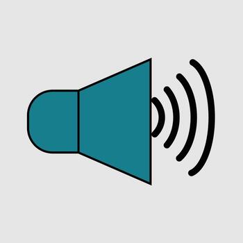 sencillo plano gráfico de un verde azulado altoparlante icono con sonido ondas. esta símbolo representa audio producción, sonido, y volumen control S para web y solicitud interfaces vector