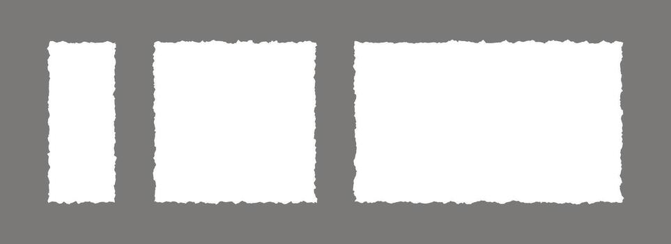 Set of paper frame with jagged edges. Square and rectangle torn paper sheet collection. Ripped page template background for poster, text box, banner, collage, sticker, collage. Backdrop pack vector