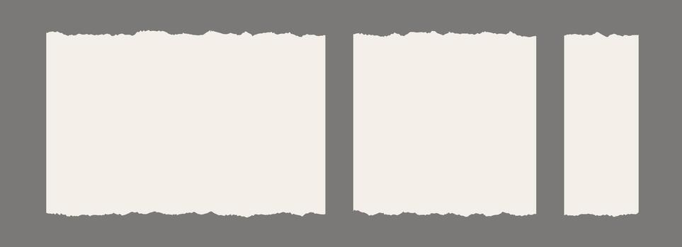 Paper frame set with jagged edges. Beige square and rectangle torn paper sheet collection. Ripped page template background for poster, text box, banner, collage, sticker. Craft backdrops vector