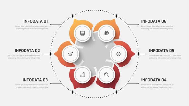 degradado infografía presentación con circulo etiqueta, línea, seis opción y íconos vector