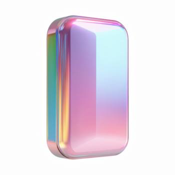 3D holographic rectangular block with rounded corners isolated on transparent background. png