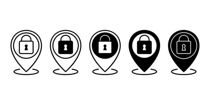 bloquear seguridad ubicación alfiler negro icono haz para intimidad y mapa interfaz diseño vector