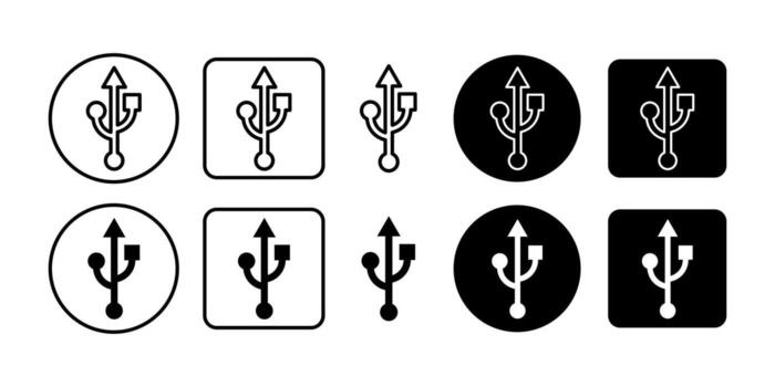 USB Black Icon Bundle for Data Transfer, Storage, and Connection Symbol in Minimal Design vector