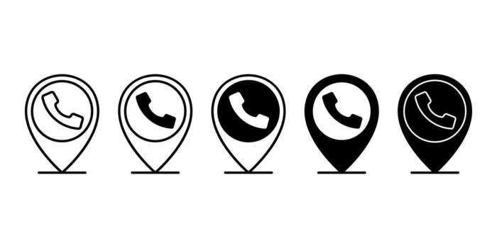 Phone Call Location Pin Black Icon Bundle for Communication and Map Interface vector