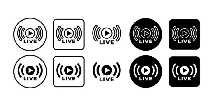 Live Stream Broadcast Black Icon Bundle for Online Media and Digital Event Concept vector