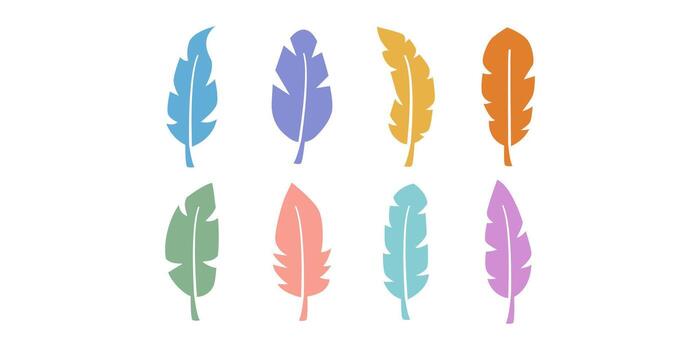 Boho Feather Flat Colored Icon Bundle with Tribal Hand Drawn Element Set vector