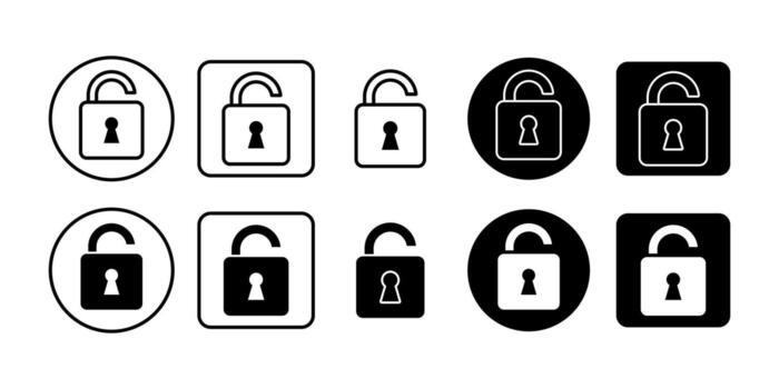 Unlock Black Icon Bundle for Access, Login, and Password Security Symbol in Minimal Design vector