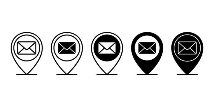 correo sobre ubicación alfiler negro icono haz para contacto y mapa interfaz vector