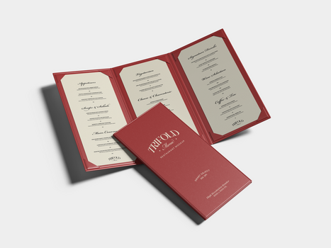 Aperto e chiuso rosso trifold menù libro 3d modello psd