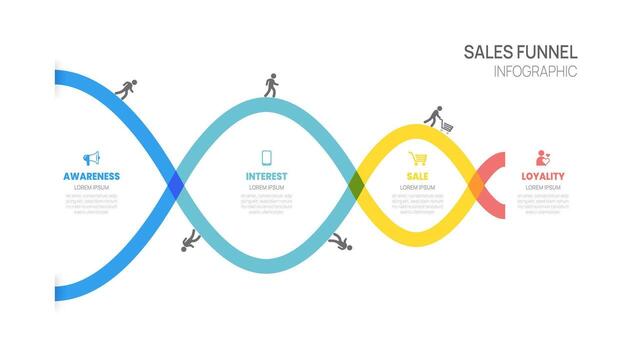 Sales funnel Infographic diagram template for business. Modern Timeline 4 steps Tunnel line, presentation. vector