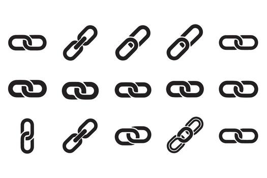 various black chain link icons isolated on a transparent background, representing connection and networking concepts vector