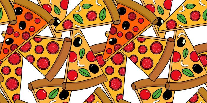 pizza slices seamless pattern illustration fast food menu background cartoon style design print vector