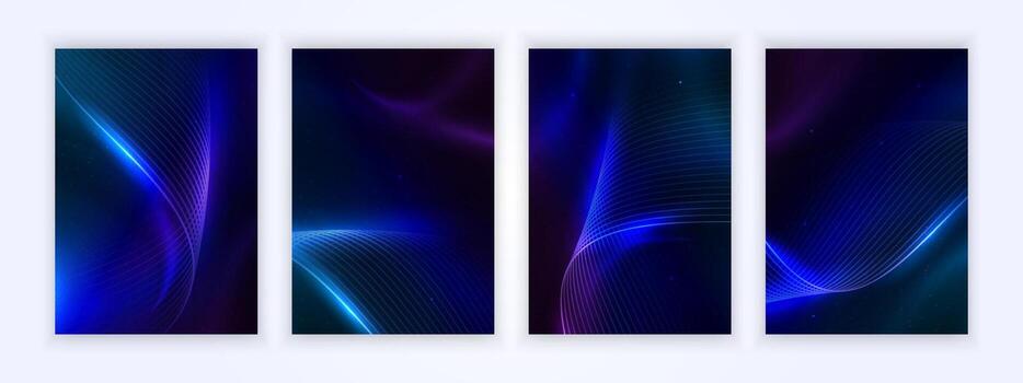Futuristic wave lines blend into deep space tones, creating a sleek and elegant visual flow vector