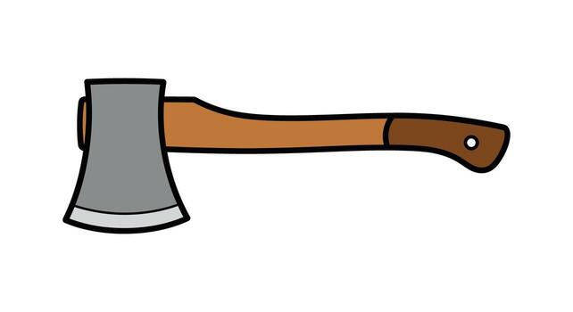 A simple, clean graphic of a woodenhandled axe isolated on white background vector