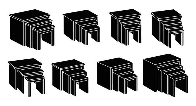 Collection of nesting tables isolated on white background, offering versatile furniture solutions for spacesaving and stylish interior design arrangements vector