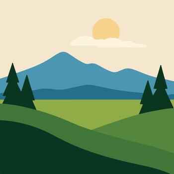 Eps illustration in flat simple style with copy space for text - summer landscape with natural scene - gradient hills - abstract background or wallpaper for banner, greeting card, wallpaper vector
