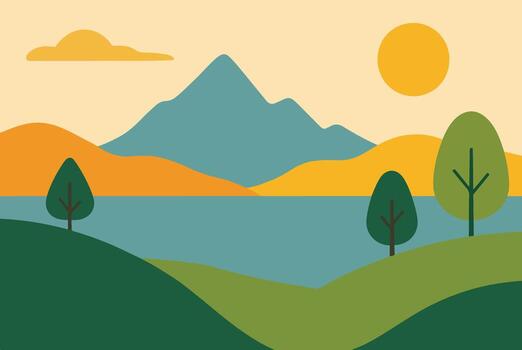 Eps illustration in flat simple style with copy space for text - summer landscape with natural scene - gradient hills - abstract background or wallpaper for banner, greeting card, wallpaper eps 10 vector