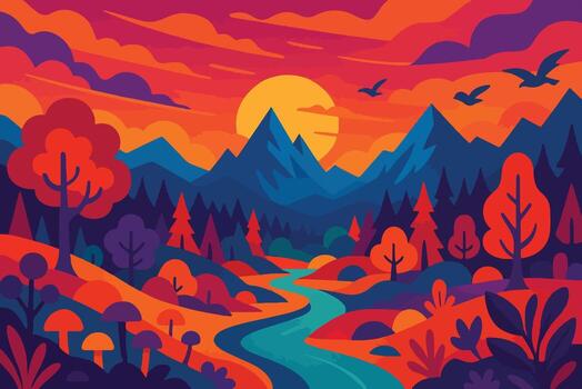 Eps illustration in flat simple style with copy space for text - summer landscape with natural scene - gradient hills - abstract background or wallpaper for banner, greeting card, wallpaper backdrop vector