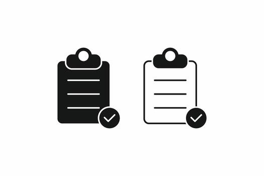 Approved document clipboard icons, showing checkmark for verified or finished reports vector