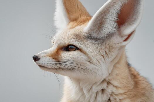 Fennec fox sitting against a clean white background photo