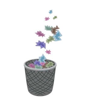 Gray recycle bin with garbage. Trash falls into the trash can. Isolated on white background. vector