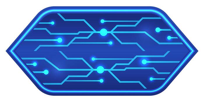 Digital circuit board pattern glowing blue inside a futuristic hexagon frame vector